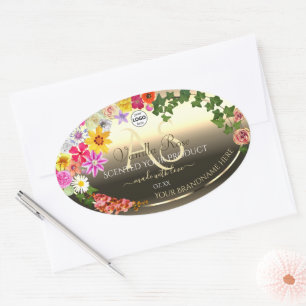 Colourful Floral Gold Product Labels Monogram Logo