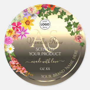 Colourful Floral Gold Product Labels Monogram Logo
