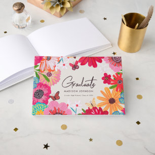 Colourful Floral Graduation Party Guest Signature  Book