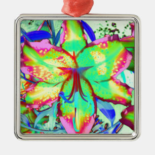Colourful floral green pink lily tropical flowers metal tree decoration