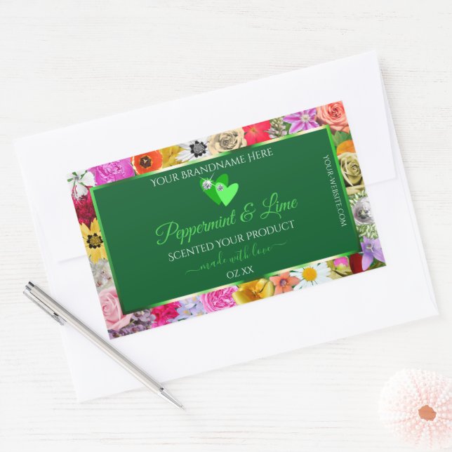 Colourful Floral Green Product Labels Cute Hearts (Envelope)