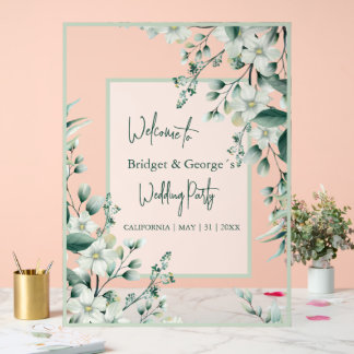 Colourful floral greenery Frosted Wedding Welcome Acrylic Sign
