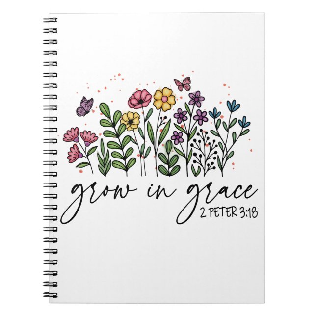 Colourful Floral Growing In Grace Christian Quote  Notebook (Front)