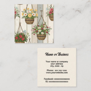 Colourful floral hanging baskets square business card