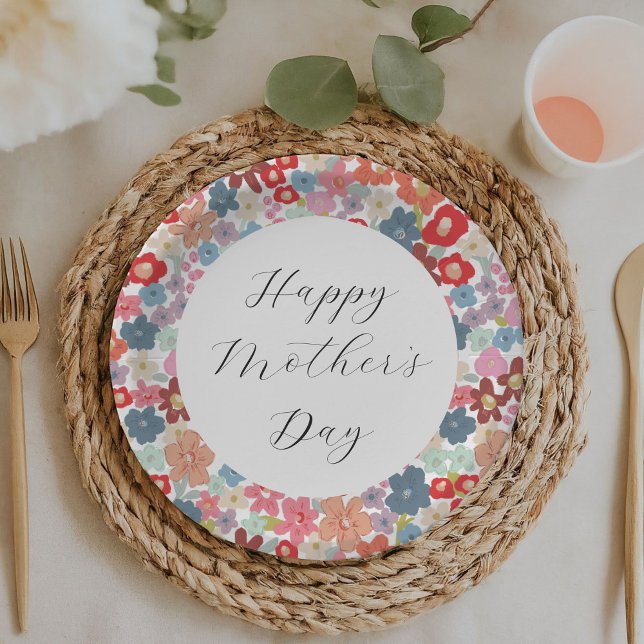 Colourful Floral Happy Mother's Day Brunch Party Paper Plate (Creator Uploaded)