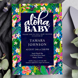 Colourful Floral Hawaiian Luau Aloha Baby Shower Invitation