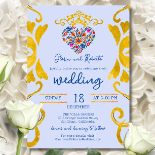Colourful Floral Heart Baroque Mexican Wedding Invitation