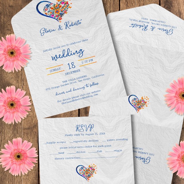 Colourful Floral Heart Mexican Wedding All In One Invitation (Creator Uploaded)