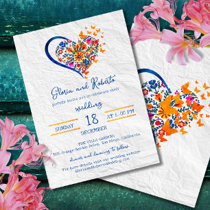 Colourful Floral Heart Mexican Wedding Invitation