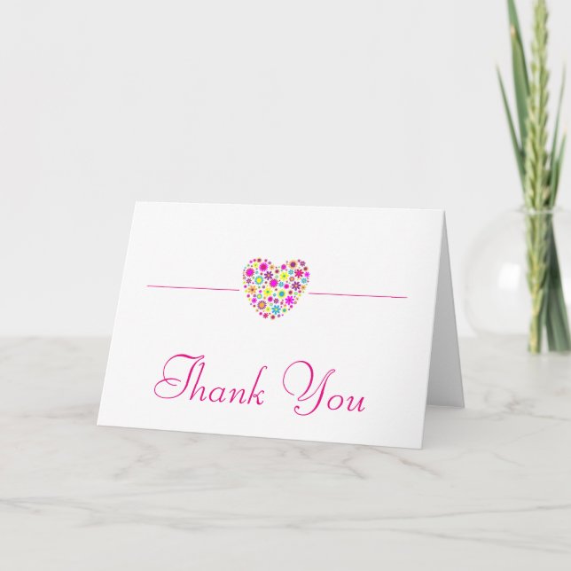 Colourful Floral Heart Shape Thank You Card (Front)