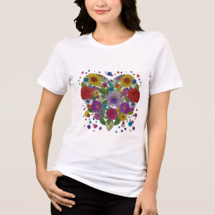 Colourful Floral Heart T-Shirt   Flower Heart Grap Tri-Blend Shirt