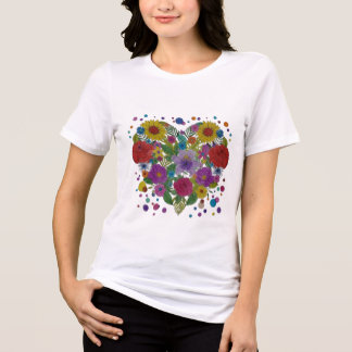 Colourful Floral Heart T-Shirt | Flower Heart Grap Tri-Blend Shirt