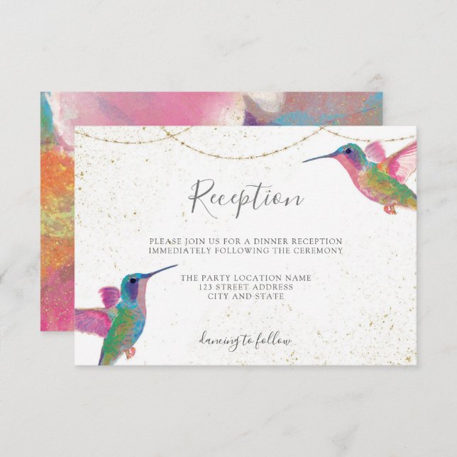 Colourful Floral Hummingbirds Watercolor Reception Enclosure Card (Front/Back)