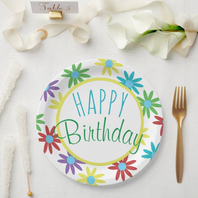 Colourful Floral Illustrated Design Paper Plates (Wedding)