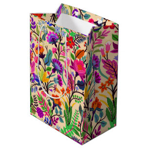 Colourful Floral Illustration Flowers Print Patter Medium Gift Bag