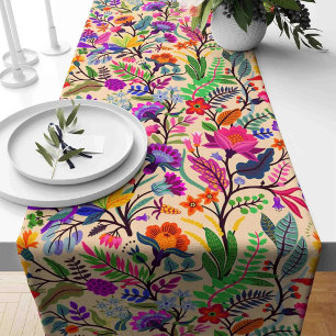 Colourful Floral Illustration Flowers Print Patter Short Table Runner