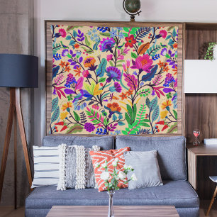 Colourful Floral Illustration Flowers Print Patter Tapestry