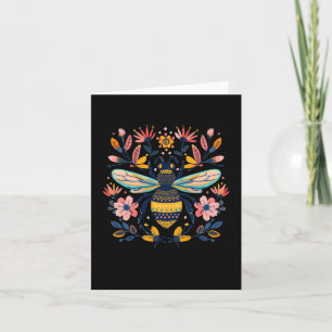 Colourful Floral Illustration Of A Bee Surrounded Card