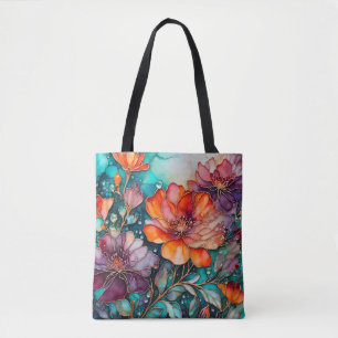 Colourful Floral Ink Art Tote Bag