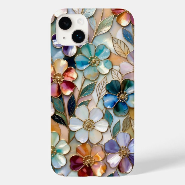 Colourful Floral iPhone Case Gold Pastel Flowers (Back)