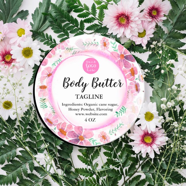Colourful Floral Label (#zazzlemade #spring #floral #prettyflores #prettylabel #colorful #addlogo #pinkblush #pink #Glitter)