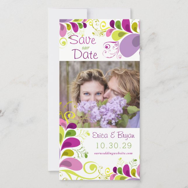 Colourful Floral Leaves Save The Date Photo Card (Front)
