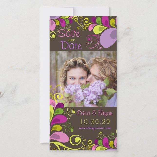 Colourful Floral Leaves Save The Date Photo Card (Front)