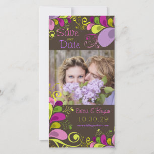 Colourful Floral Leaves Save The Date Photo Card