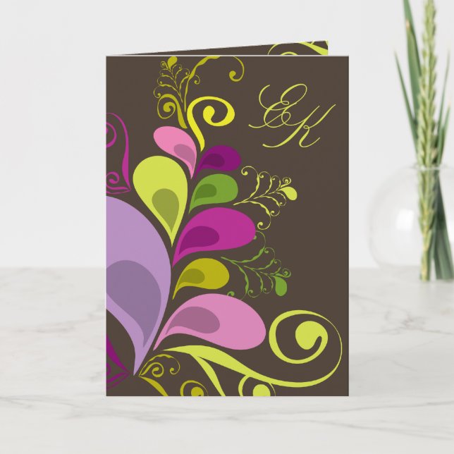 Colourful Floral Leaves Wedding Invitation Card (Front)