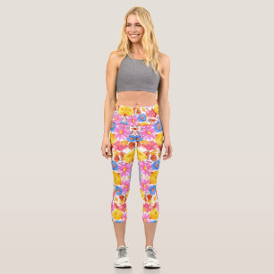 Colourful floral leggings featuring vibrant yellow