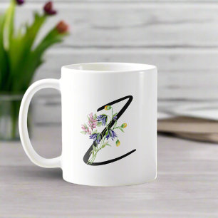 Colourful Floral Letter "Z" Black Typography Coffee Mug