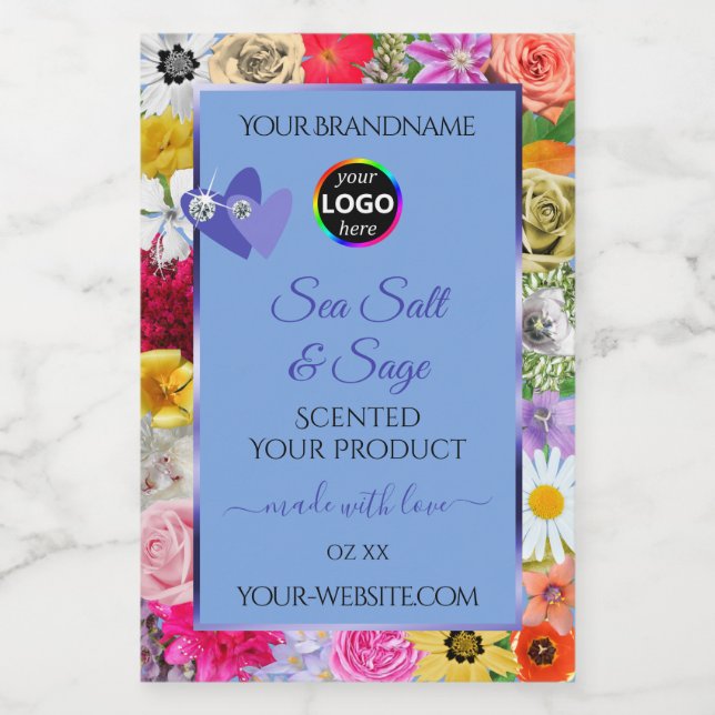 Colourful Floral Light Blue Product Labels Add Log (Single Label)