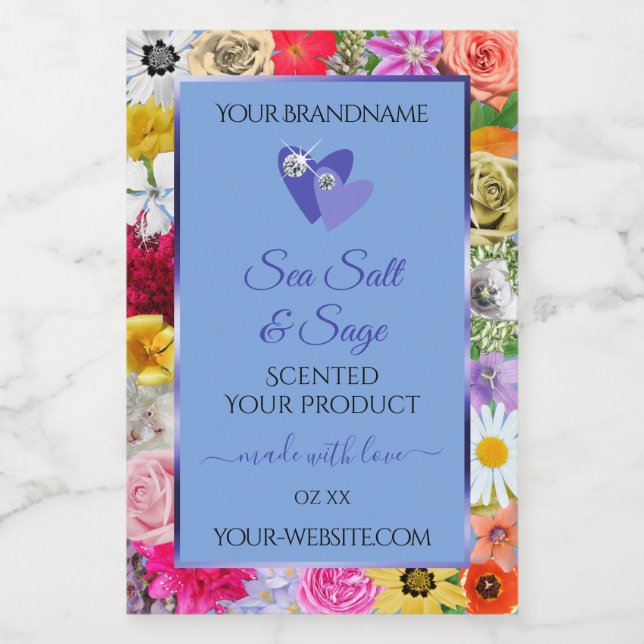 Colourful Floral Light Blue Product Labels Diamond (Single Label)