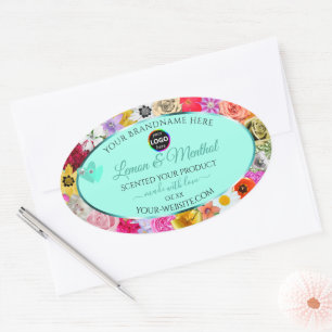 Colourful Floral Light Teal Product Labels Add Log