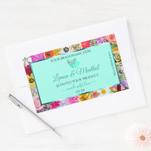 Colourful Floral Light Teal Product Labels Hearts