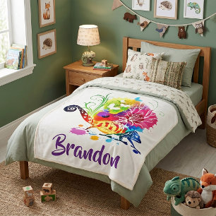 Colourful floral lizard personalised sherpa blanket