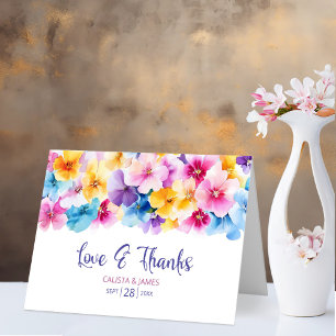 Colourful Floral Love and Thanks Wedding Thank You Card