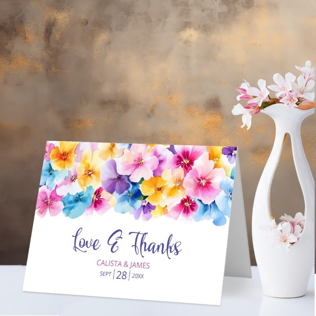 Colourful Floral Love and Thanks Wedding Thank You Card (Creator Uploaded)