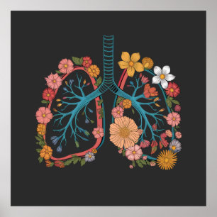 Colourful Floral Lungs Vector Illustration gift Poster
