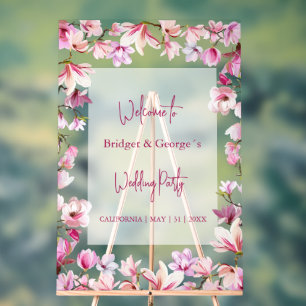 Colourful Floral magnolia Frosted Wedding Welcome Acrylic Sign