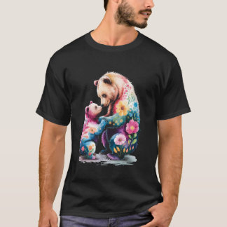 Colourful Floral Mama Bear Cub Watercolor Mother's T-Shirt
