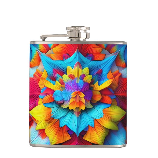 Colourful Floral Mandala Design  Hip Flask (Front)