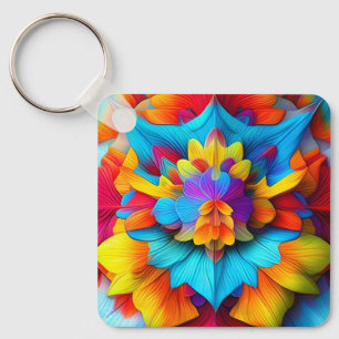 Colourful Floral Mandala Design  Key Ring