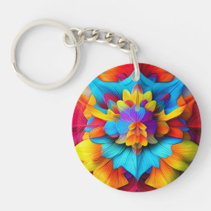 Colourful Floral Mandala Design Key Ring