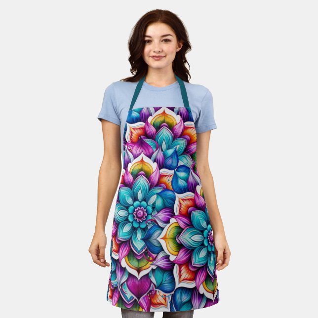 Colourful Floral Mandala Medium Apron (Worn)