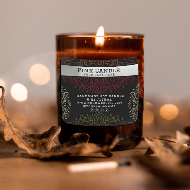 Colourful Floral Mandala Ornament  Candle Label (#zazzlemade 3CANDLELABEL #MANDALA #ARABIC #mandalayogainstructor #elegantfloralbeautysalon)