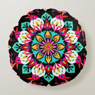 Colourful Floral Mandala Pattern Round Cushion