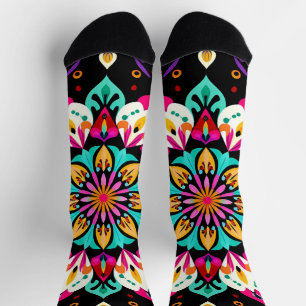 Colourful Floral Mandala Pattern Socks