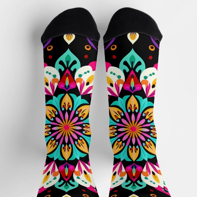 Colourful Floral Mandala Pattern Socks (Top)
