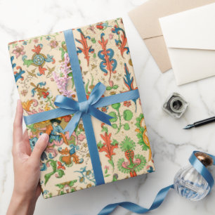 Colourful Floral mediaeval pattern Wrapping Paper